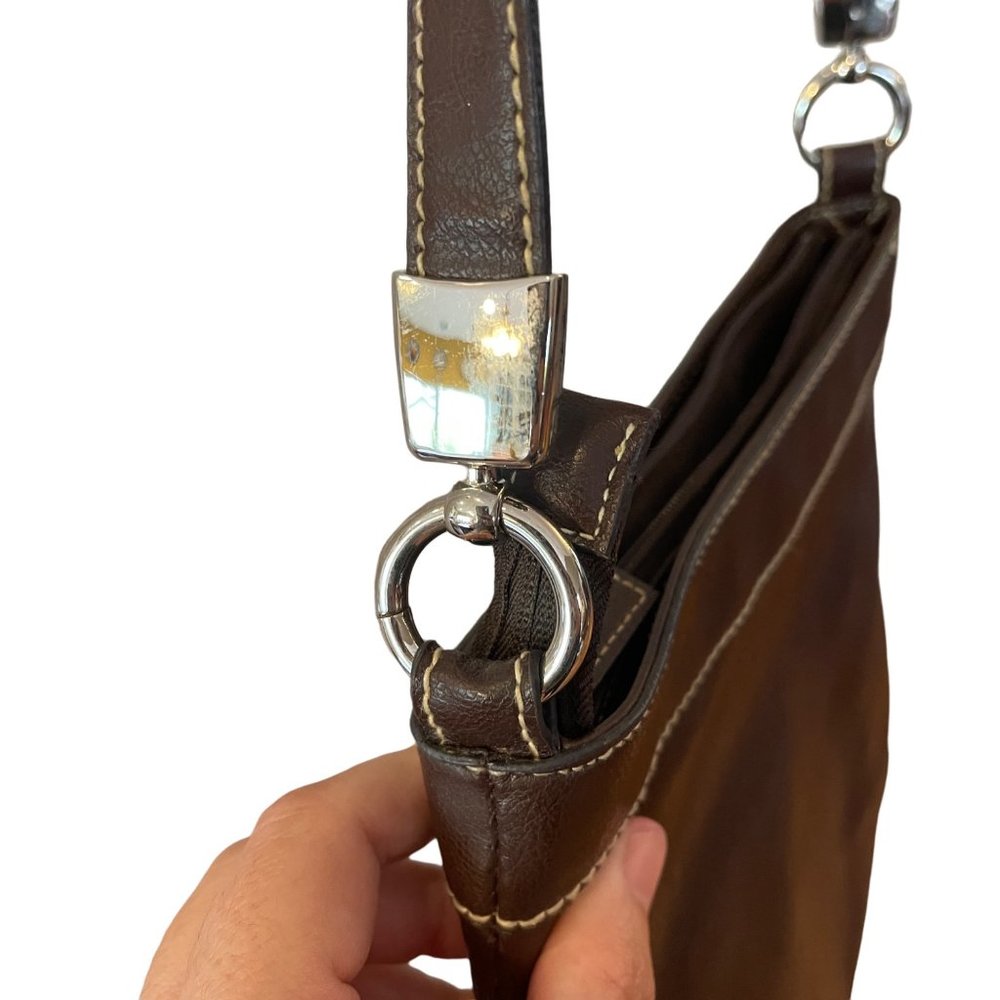 Liz Claiborne Shoulder bag Crossbody Zipper Purse Brown Pebbled Veg Leather Med - Picture 9 of 12